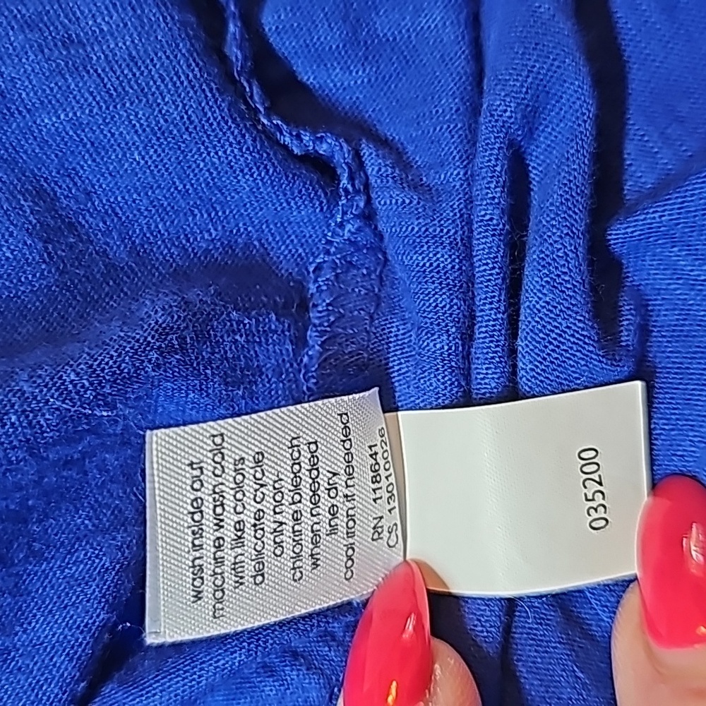 LANE BRYANT COOL & CASUAL 3/4 ROLL-TAB COBALT BLUE PULLOVER COTTON SLUB - Picture 13 of 13